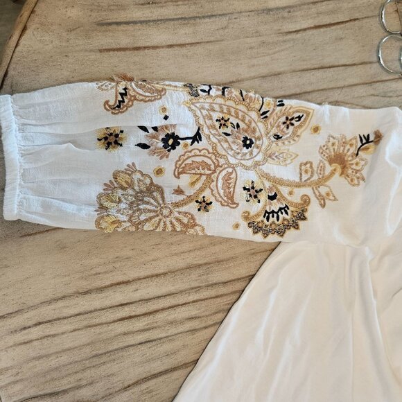 Talbot Blouson 3/4 Sleeve Top Size Large Boho Peasant Embroidered White - Picture 4 of 11